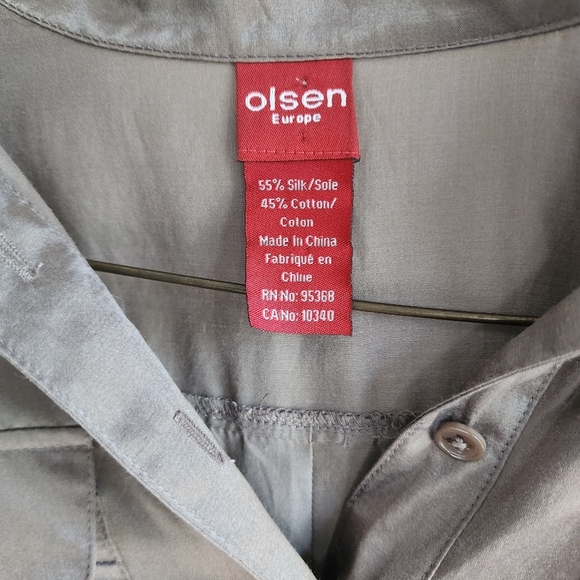 Olsen Europe 55% Silk Cotton Blend Shirt Blouse Size 4 Champagne - Picture 3 of 10